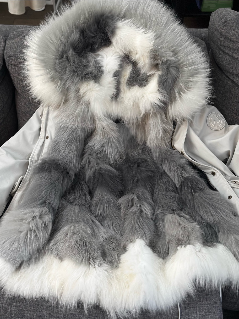 Ozlana Grey & White Fur Trim Parka